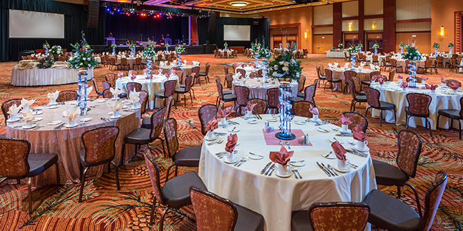 Banquet tables in the Event Center at Seneca Allegany Resort & Casino